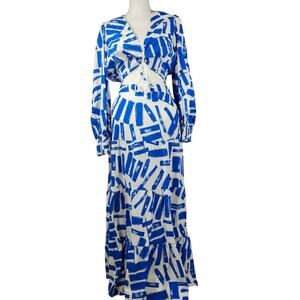 HOUSE OF Harlow 1960 Top Maxi Skirt Set Blue Medium Linen Resortwear Vacation